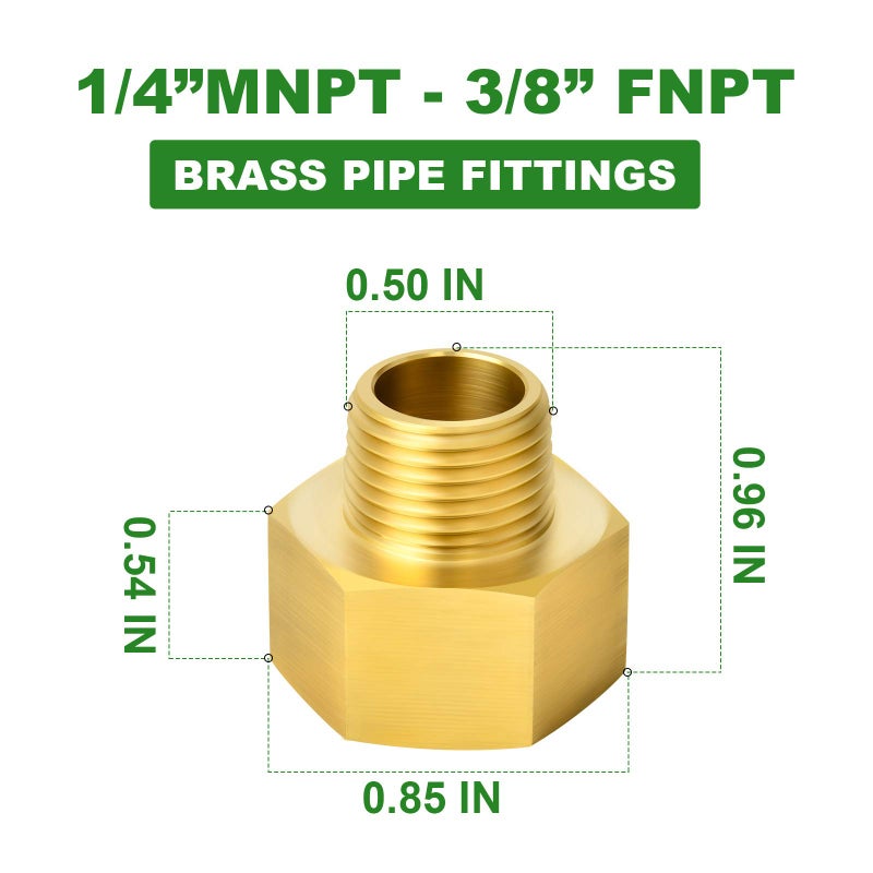 TAISHER 2PCS Brass Pipe Fitting, Reducer Adapter, 1/4-Inch Male Pipe x 3/8-Inch Female Pipe - Image 4
